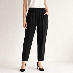 Vince Pleated Pull On Tapered Leg Pants Black High Rise Career Core S